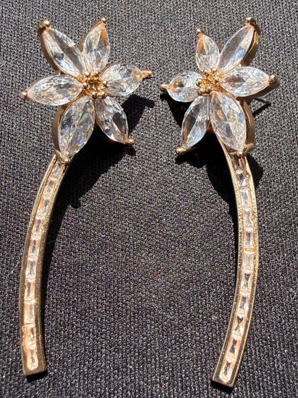 Gold Floral Crystal Drop Earrings - Women Jewelry